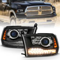 ANZO USA - Projector Headlights Plank Style Switchback Matte Black Housing Clear Lens PairRam 1500/2500/3500 2011-2018 ANZO USA - Image 1