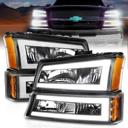 Crystal Headlight Set W/ LED Light Bar Style Black Housing Clear Lens Pair Chevrolet Avalanche 1500/Avalanche/Avalanche Silverado 2500 2003-2006, Chevrolet Silverado 1500/1500 HD/2500 HD/3500 2003-2007 ANZO USA
