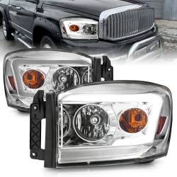 Crystal Headlight Set W/ Light Bar Style Chrome Housing Clear Lens Pair Dodge Ram 1500/2500/3500 2006-2008 ANZO USA