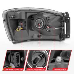 ANZO USA - Crystal Headlight Set W/ Light Bar Style Chrome Housing Clear Lens Pair Dodge Ram 1500/2500/3500 2006-2008 ANZO USA - Image 5