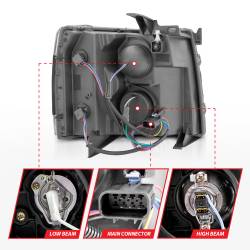 ANZO USA - Projector Headlights W/ Light Bar Style Sequential Black Housing Clear Lens Pair Chevrolet Silverado 1500/3500 2007-2013, 2500/2500 HD/3500 HD 2007-2014 ANZO USA - Image 8
