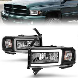 ANZO USA - Crystal Headlight Set W/ Light Bar Style Black Housing Clear Lens Pair Dodge Ram 1500 1994-2001, 2500/3500 1994-2002 ANZO USA - Image 1