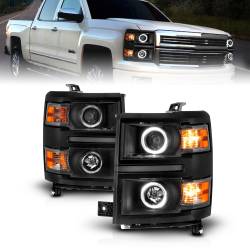 ANZO USA - Projector Headlights W/ Halo Black Trim Black Housing Clear Lens Pair Chevrolet Silverado 1500/2500/2500 HD/3500 HD 2014-2015, 3500 2015 ANZO USA - Image 1
