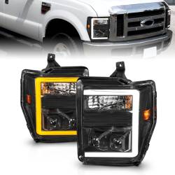 ANZO USA - Projector Headlights W/ Light Bar Style Switchback Black Housing Clear Lens Pair Ford F-250 Super Duty/F-350 Super Duty 2010, Ford F-450/F-550 Super Duty 2008-2010 ANZO USA - Image 1