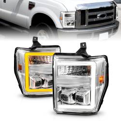 Projector Headlights W/ Light Bar Style Switchback Chrome Housing Clear Lens Pair Ford F-250 Super Duty/F-350/F-450/F-550 Super Duty 2008-2010 ANZO USA