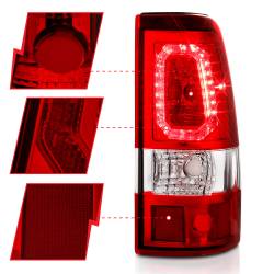 ANZO USA - Tail Light Set LED Chrome Housing Red Lens Pair Chevrolet Silverado 1500/2500 1999-2002, 1500 HD/2500 HD 2001-2002, 3500 2001-2003, GMC Sierra 1500 1999-2007, 1500 HD/2500 HD/3500 2001-2007, 2500 1999-2004 ANZO USA - Image 3