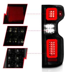 ANZO USA - Tail Light Set Black Housing Smoke Lens Pair LED W/ Light Bar Style Sequential Chevrolet Silverado 1500/2500 HD/3500 HD 2019-2023, 1500 LTD 2022 ANZO USA - Image 3