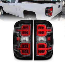 ANZO USA - Tail Light Set LED W/ Light Bar Style Black Housing Clear Lens Pair Chevrolet Silverado 1500 2014-2018, 2500/3500 2015-2018, 2500 HD/3500 HD 2015-2019, GMC Sierra 3500 HD 2015-2019 ANZO USA - Image 1