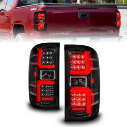 ANZO USA - Tail Light Set LED W/ Light Bar Style Sequential Black Housing Clear Lens Pair Chevrolet Silverado 1500 2014-2018, 2500 HD/3500 HD 2015-2019, GMC Sierra 3500 HD 2015-2019 ANZO USA - Image 1