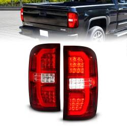 Tail Light Set LED Tube Sequential Signal Chrome Housing Red/Clear Lens Pair GMC Sierra 1500/2500 HD/3500 HD 2014-2019, 1500 Limited 2019 ANZO USA
